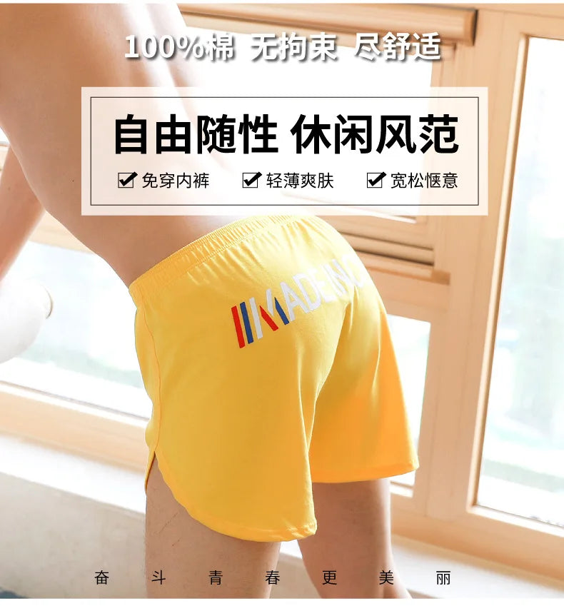 Fashion Loose Men's Underwear 100%Cotton Soft Mid Waist Arrow Pants Breathable Underpants Boys Large Size Boxer Shorts Sleepwear