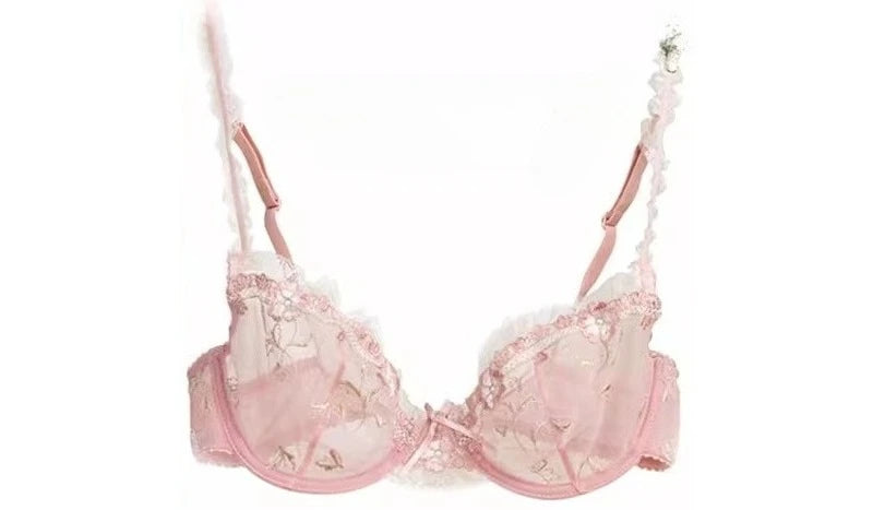 French Style Minimiser Bra Set | Big Size Unpadded Lace Half Cup, Large Cup Thin Anti-Sagging Sheer Lingerie Set BANERDANNI Bras