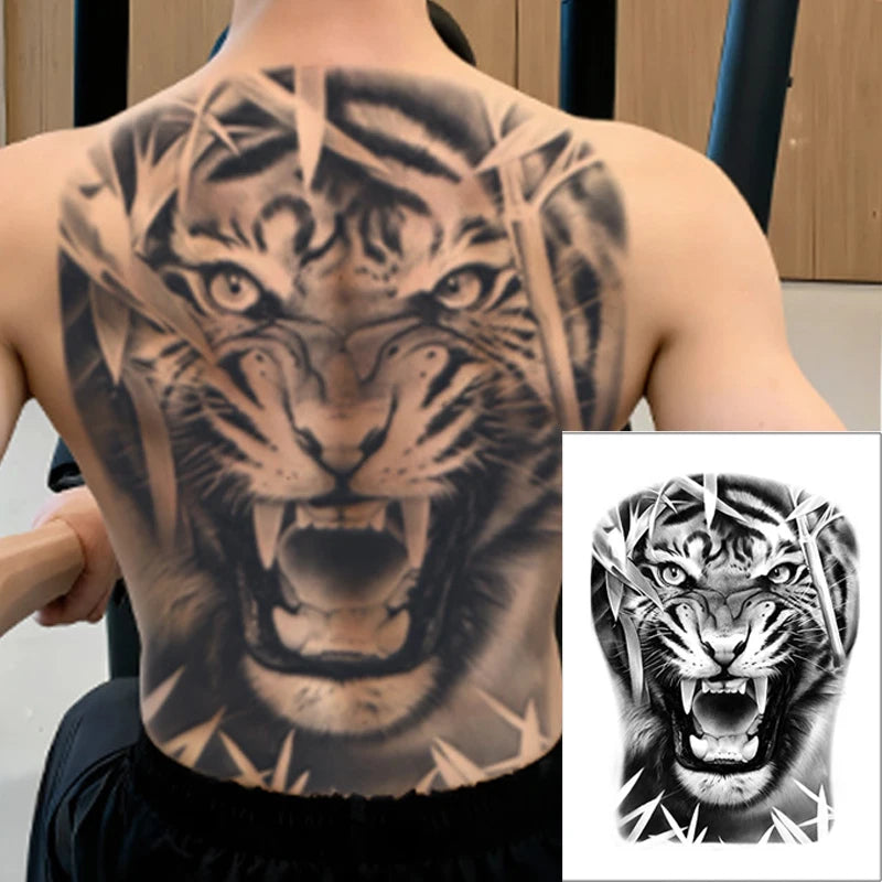 Magic Juice Ink Waterproof Tattoo Stickers Full Back Large Size Herbal Juice Temporary Tattoos Men Body Art Dragon Tiger