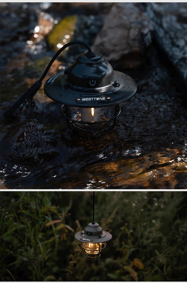 Portable Camping Lanterns Retro Hanging Tent Lamp Waterproof Dimmable Camping Light 1200mAh for Hiking Fishing Emergency Lantern