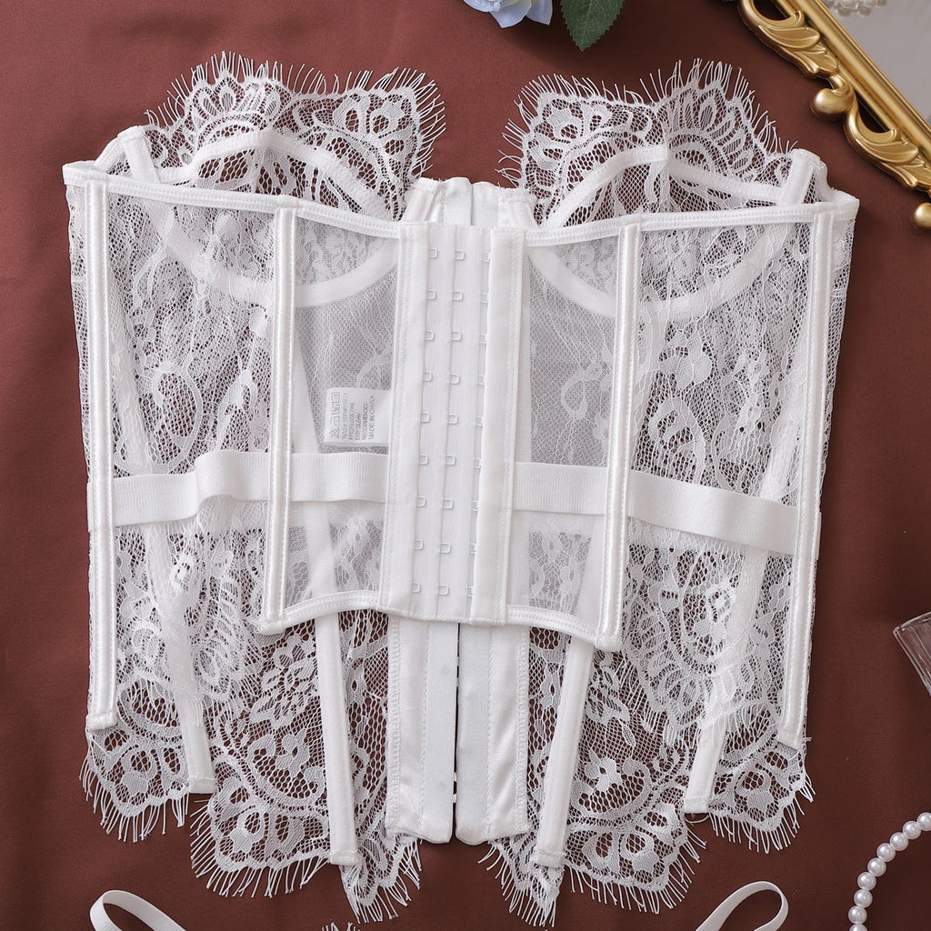 Ellolace Palace Women's Lingerie Sets Willowy Corset Thong 2PC Set Sexy Hot Strapless Lace Fancy Deep V-neck Women Underwear
