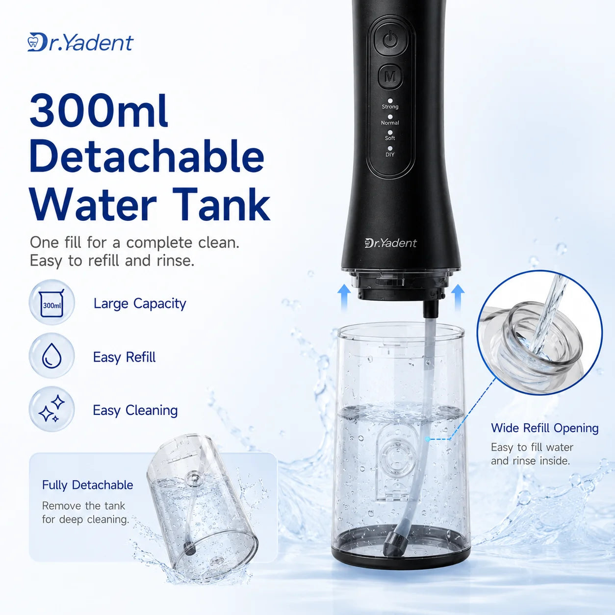 Dr.Yadent YD06 Cordless Oral Irrigator WaterFlosser 300ML Portable Water Jet USB-C Fast Charge 7 Nozzles 4 Modes IPX7 Waterproof