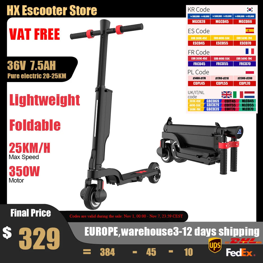 HX X6 Electric Scooter Adult 350W 7.5AH 36V 25KM/H Foldable Electric Kick E Scooter 5.5 inch Wheel EScooter For Adult Children Main image