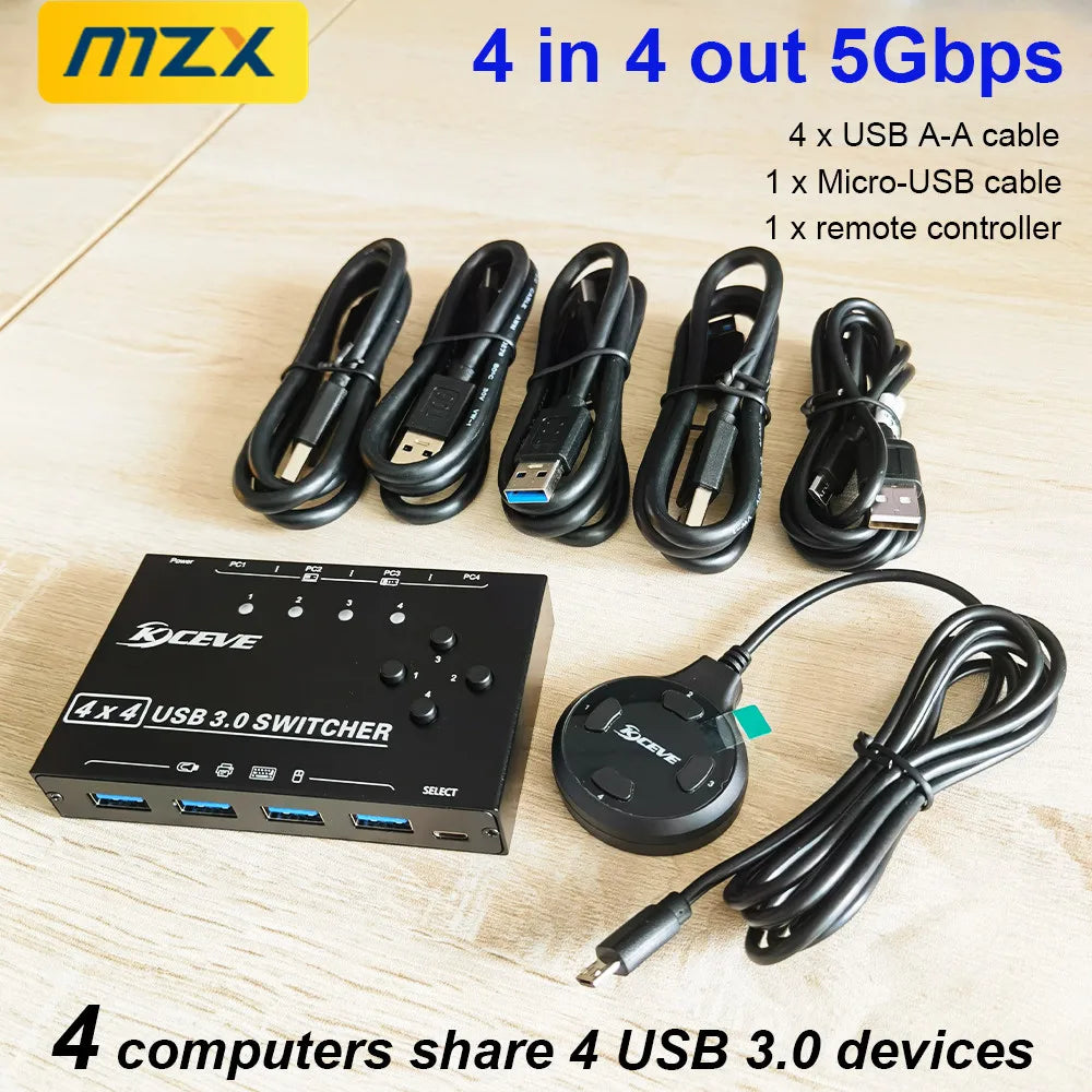 MZX 4x4 USB 3.0 Switch Selector KVM Switcher Hub 3 0 Cable PC Laptop Computer Share USB Devices Keyboard Mice Printer KVM Switch