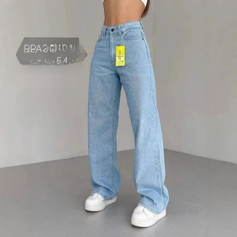 High Waist Straight Leg Jeans plus Size Fashionable Spring Autumn Long Pants Comfortable Casual Russian Cross-Border Style