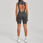 Women's Yoga Jumpsuit Hip Lift Sports Fitness Removable Padding Backless Zipper Leggings One-Piece Running Workout Gym Jumpsuit
