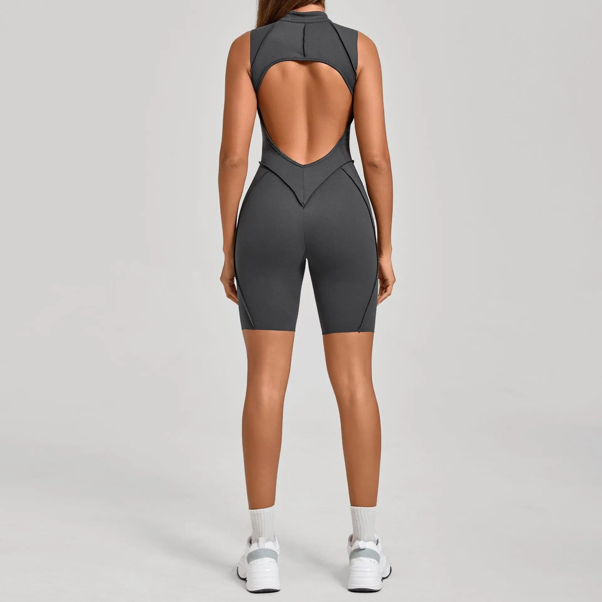 Women's Yoga Jumpsuit Hip Lift Sports Fitness Removable Padding Backless Zipper Leggings One-Piece Running Workout Gym Jumpsuit