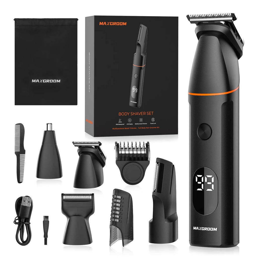 MAXGROOM Manscape Body Hair Trimmer 4 in 1 IPX6 Waterproof Pubic & Groin Shave Electric Grooming Kit for Men Nose Beard Trimmer