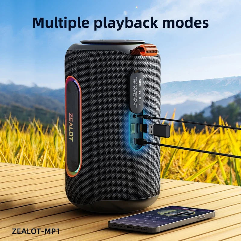 ZEALOT_MP1 Portable Bluetooth Speaker 60W StormBox Blast Outdoor Wireless Speaker IPX6 Waterproof Party Camping Speaker 12H ZEAL