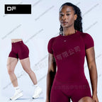 Women's Seamless 2 Piece Yoga Outfit Short Sleeve Top  High Waist Leggings/Shorts Gym Workout Activewear for Fitness Daily Wear