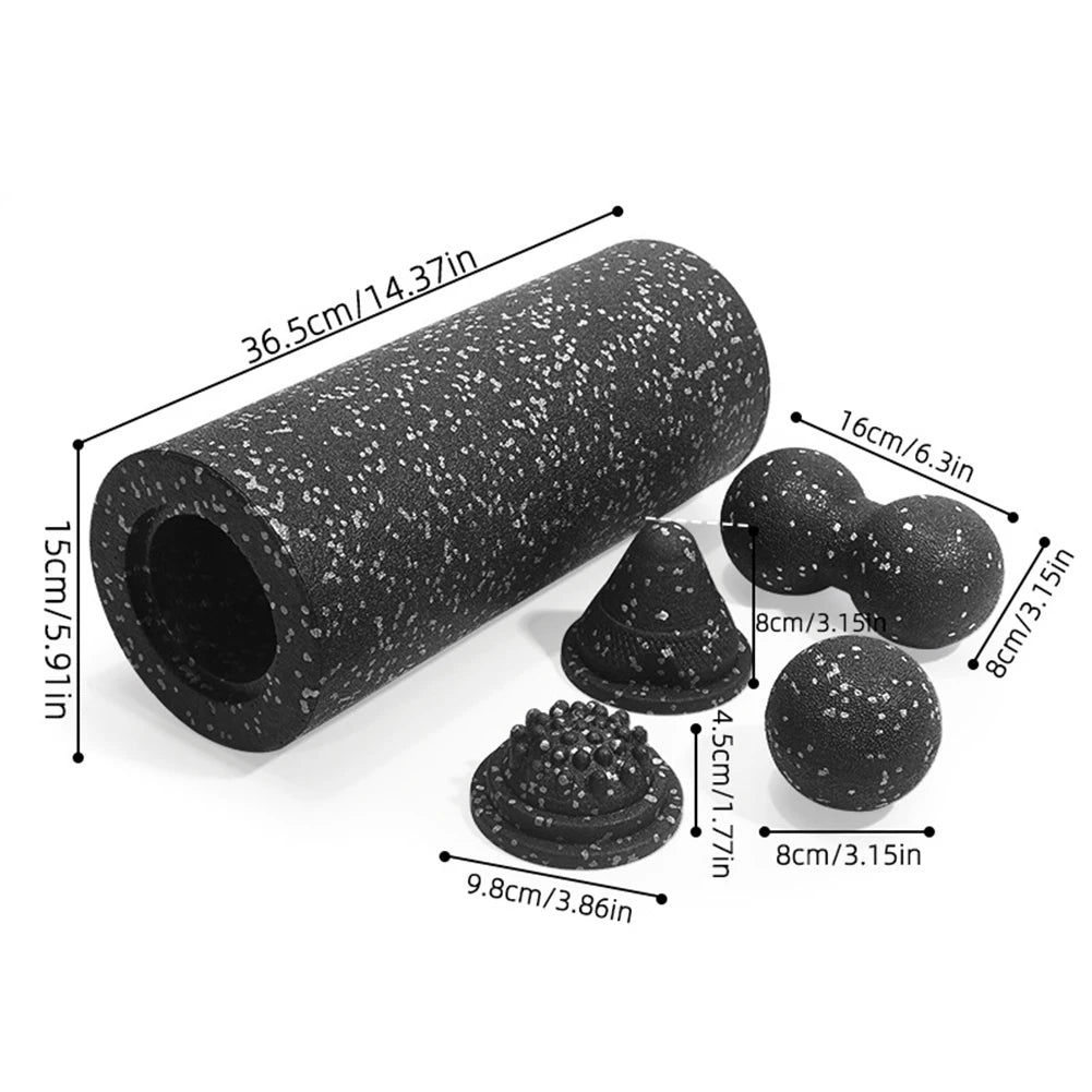 5-in-1 Fascia Roller Set Muscle Recovery Set-Vibrating Foam Roller&Peanut Massage Ball for Back,Neck,Leg Yoga Workout