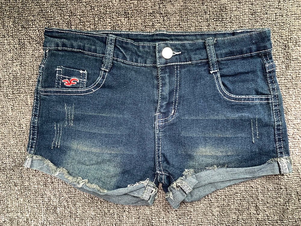 Summer Korean Sexy Low Waist Women Denim Shorts American Lady Y2K Elastic Slim Fit Hot Pants Female Embroidery Wrapping Jeans