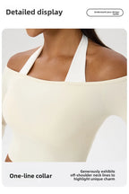 Yoga long-sleeved T-shirt women's one-shoulder sexy tight fitness wear top nude feel quick-drying sports sleeved Yoga Shirts