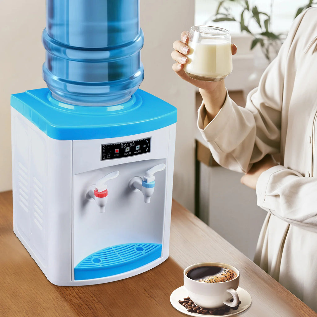 Compact Hot and Cold Water Dispenser, Energy-Saving Desktop Water Cooler Stainless Steel Mini Drinking Station for Office Home