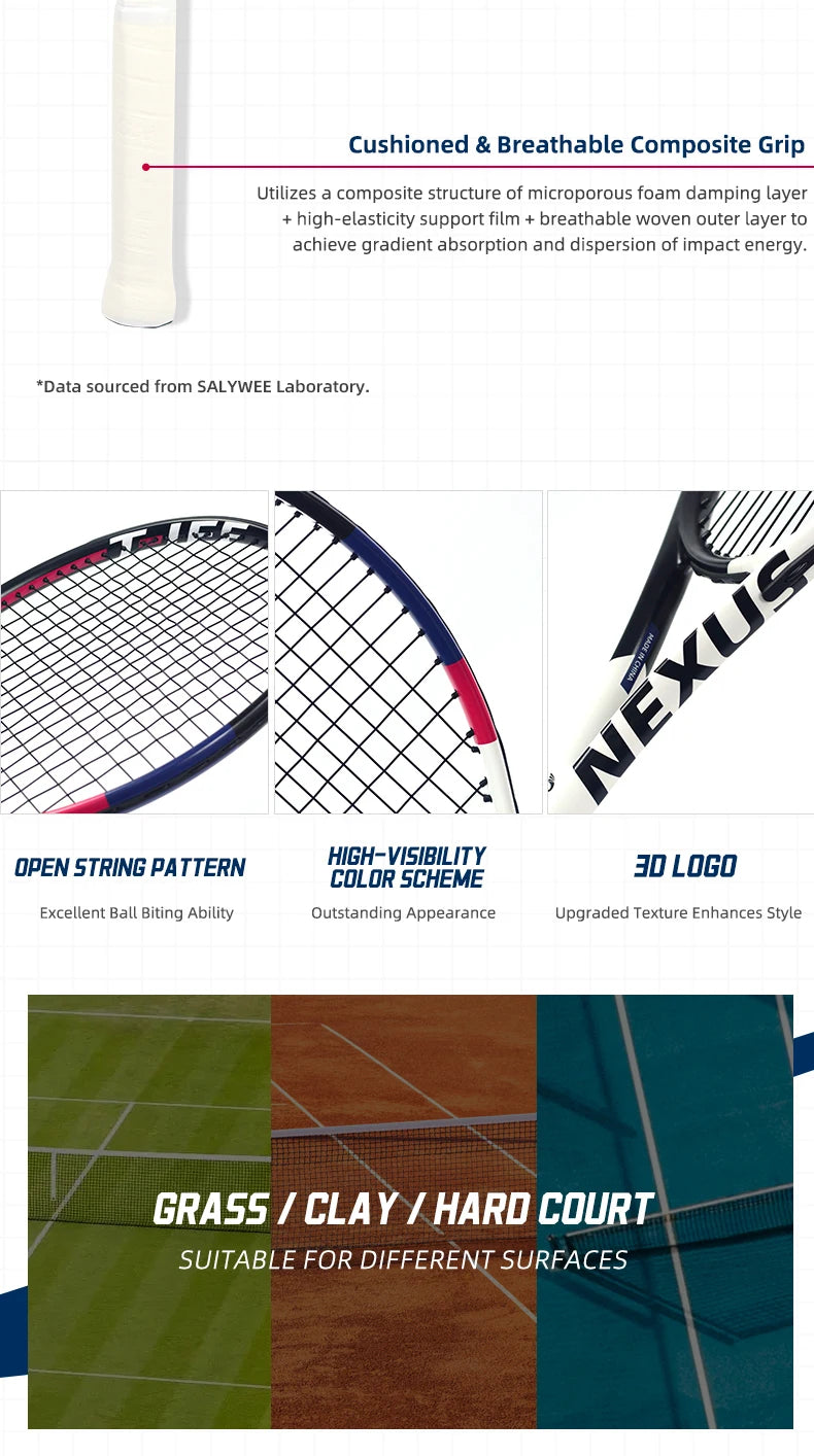 NEXUS Carbon Tennis Racket, Speed Aesthetic Design, Wide Stable Triangle Frame, Low Wind Resistance & High Control Power