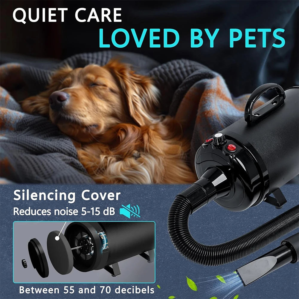 Podofo 5.2HP/ 2800W High Velocity Dog Hair Dryer Adjustable Temperature and Speed Pet Dryers with 4 Nozzles and Comb for Pet Hair Grooming