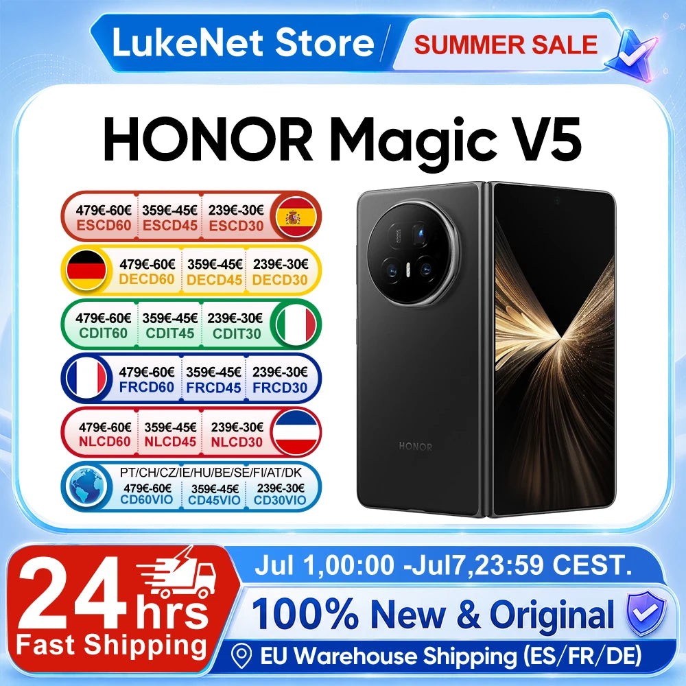 HONOR Magic V5 Global Version Original 5G Smartphone Dual HDR OLED Display Snapdragon 8 Elite 5820mAh 7.95" 66W SuperCharge Main image