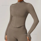 Women's Zipper Crop Sports Jacket Long Sleeve Yoga T-Shirt Solid Quick Dry Fitness Top Gym Running Workout Sportswear