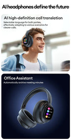 AI LCD Touch Screen Shock Bass Headsets HIFI Sound Wireless Bluetooth Headphones ANC Noise Reduction Gamer Earphones With Mic