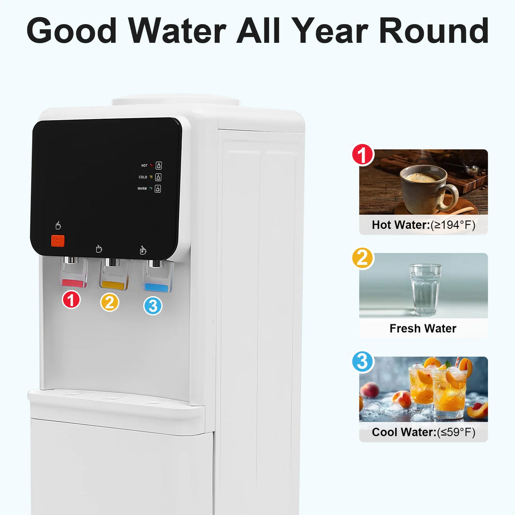 Hot&Cold Water Dispenser 500W Fast Heating 75W Cooling ABS Stainless Steel Home Office Electric Water Cooler with Child Lock