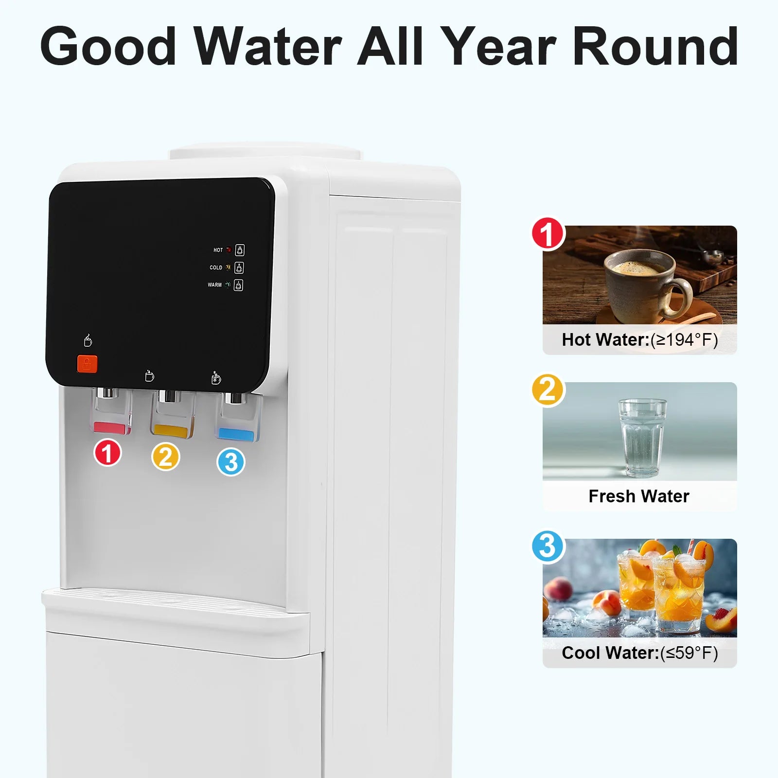 Hot&Cold Water Dispenser 500W Fast Heating 75W Cooling ABS Stainless Steel Home Office Electric Water Cooler with Child Lock