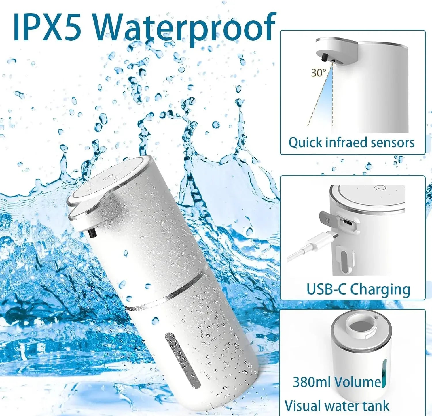Automatic Liquid/Foma Soap Dispenser, Touchless Electric Dispenser, USB Rechargeable with Infrared Sensor for Bathroom,Kitchen Secondary image