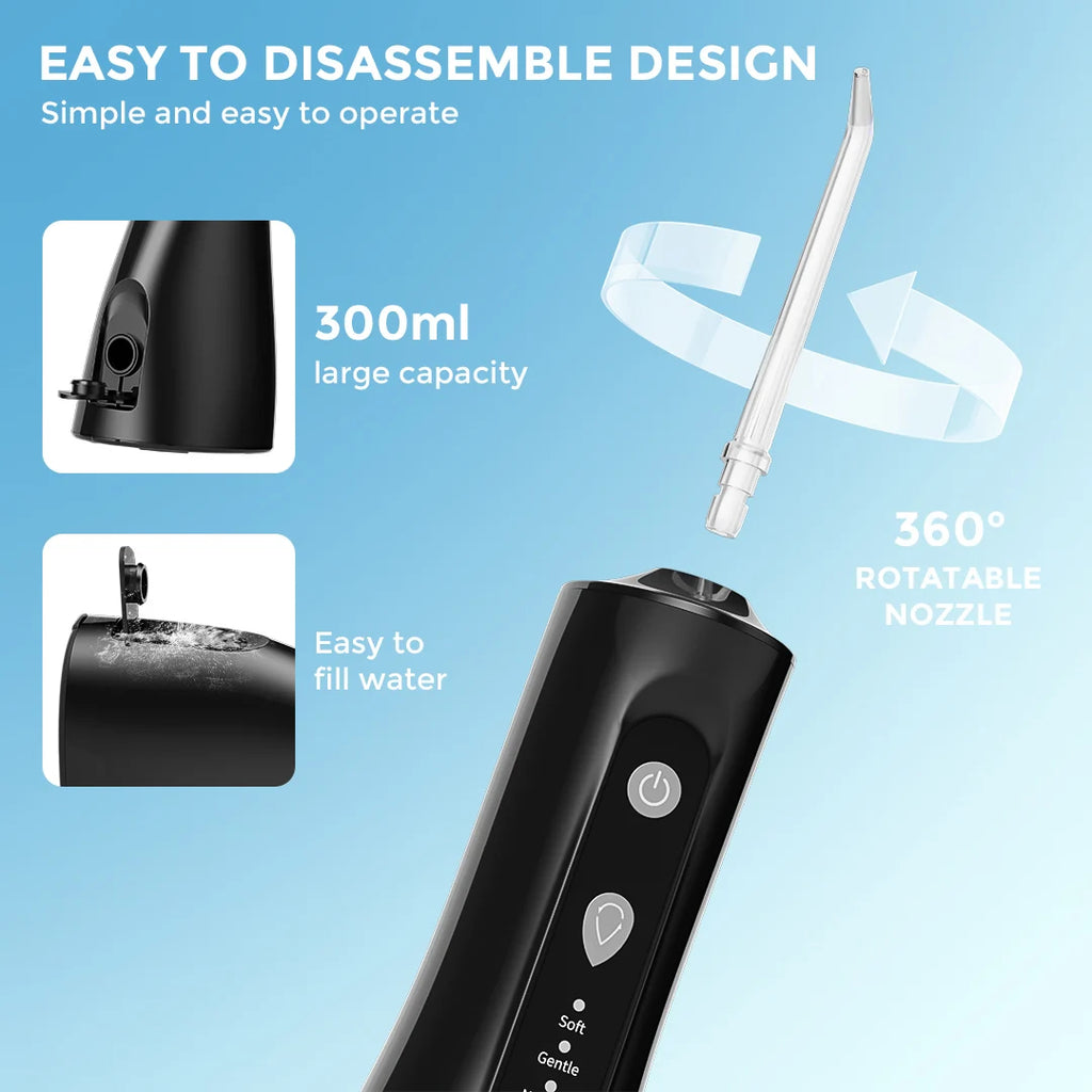 SEJOY Portable Electric Water Flosser Irrigator Dental Teeth Whitening strips 350ML Tank 5 Modes 5 Jet Tips For Home Travel