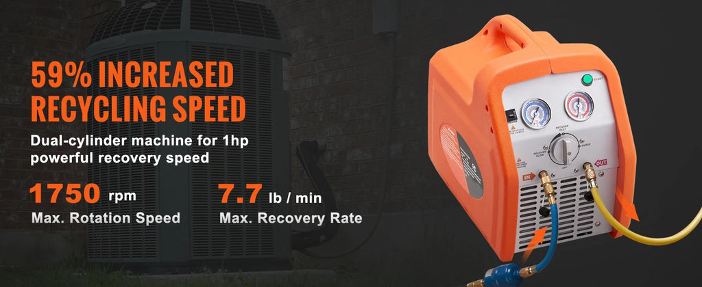 SucceBuy 3/4 1HP Refrigerant Recovery Machine Portable AC Recovery Machine 60Hz Recovery Machine HVAC for Car Air Conditioning