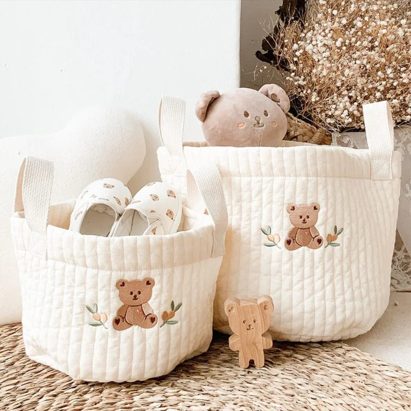 Cute Bear Embroidery INS Baby Bag Diaper Bag Caddy Nappy Cart Mummy Maternity Bag for Newborn - Storage Organizer for Toys And D Secondary image