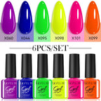 LILYCUTE 6PCS Gel Nail Polish Set Summer Neon Nail Gel Kits For DIY Nail Vernis Semi Permanent UV Lamp Gellak Nail Varnish Set