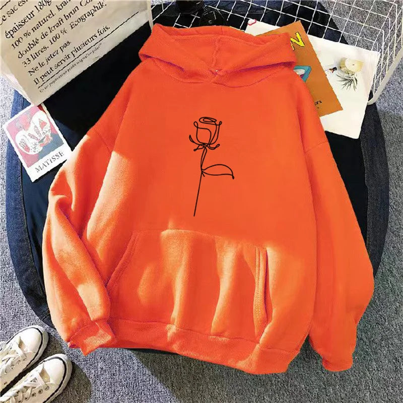 2024 Autumn Winter Hoodies Sportwear Women's Hoodie Pullover Sweatshirt Stylish Flower Print With Thick Long Sleeves Tops Loose