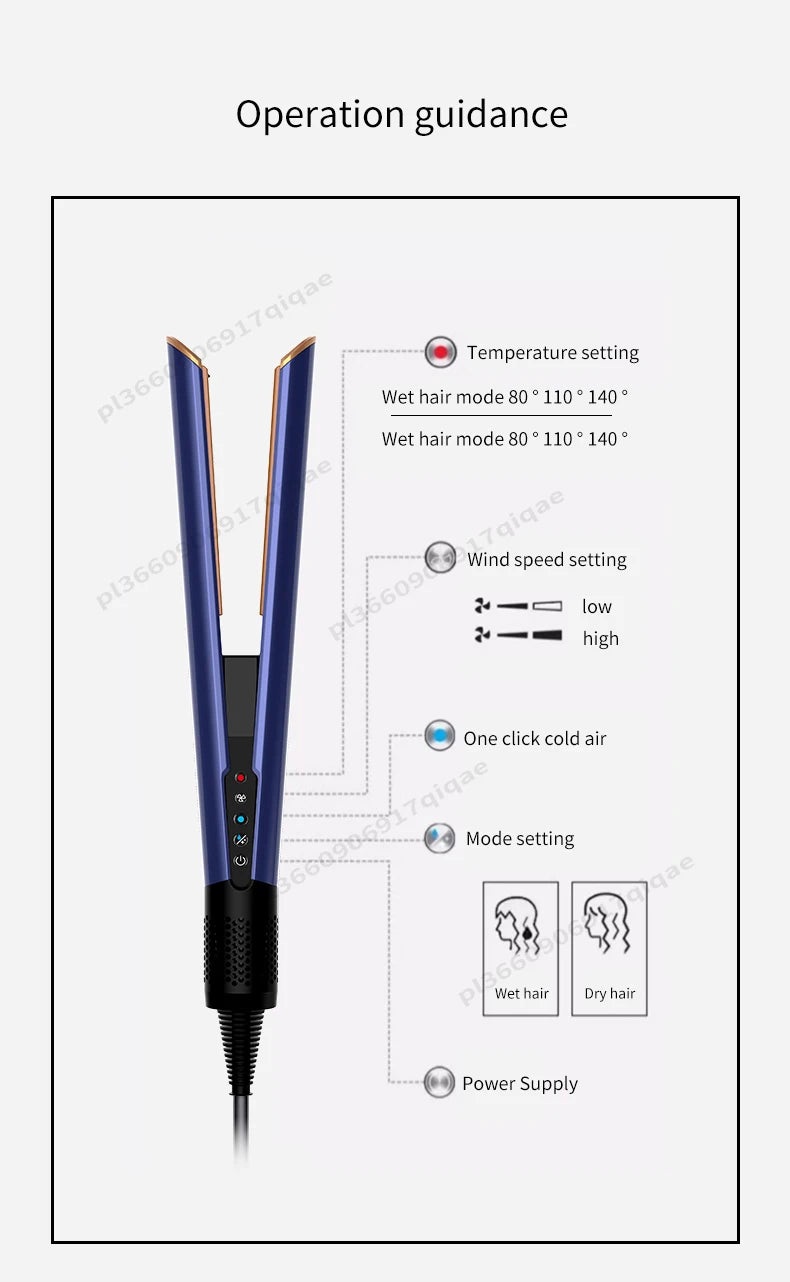 2-in-1 Hair Dryer and Flat Iron Dual Heat Negative Ion Hair Styler for Quick Drying and Straightening Travel Friendly Home Use