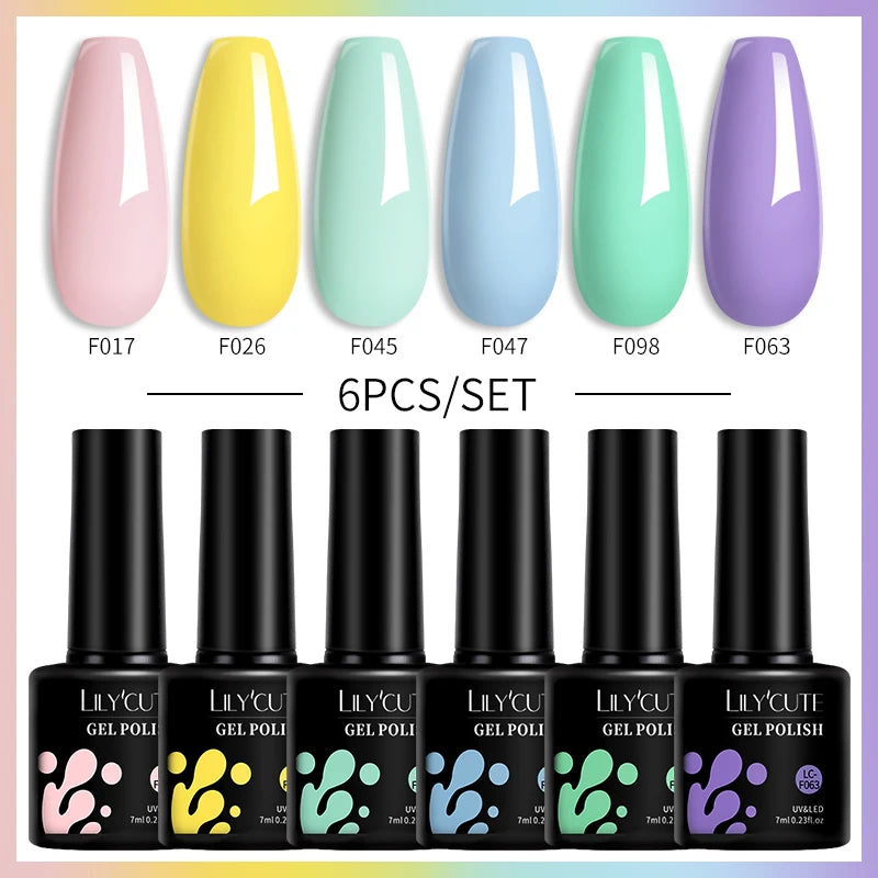 LILYCUTE 6PCS Gel Nail Polish Set Summer Neon Nail Gel Kits For DIY Nail Vernis Semi Permanent UV Lamp Gellak Nail Varnish Set
