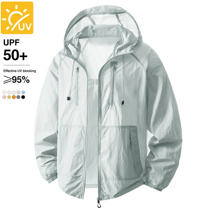 UPF 50+ Sun Protection Clothes Men Women Summer Quick-Drying Hooded Skin Jacket Anti-UV Lightweight Fishing Cycling Hiking Coats