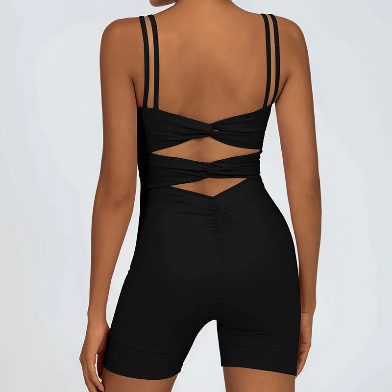 Greenora Women's Workout Romper Sexy Backless Yoga Jumpsuit Slim Fit Bodysuit Fitness Activewear Sleeveless Sportswear One Piece