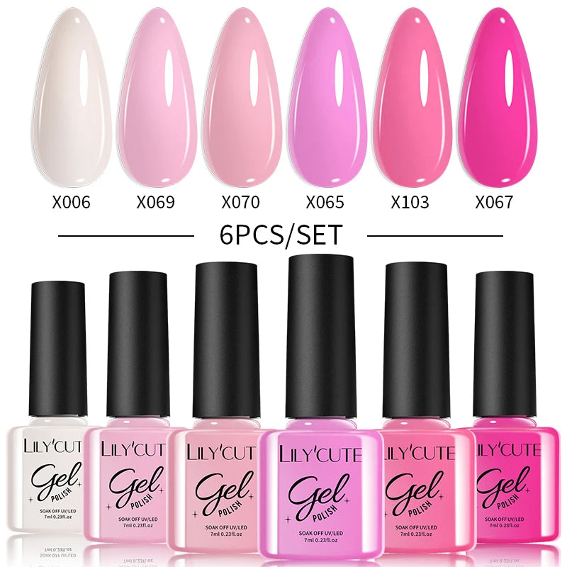 LILYCUTE 6PCS Gel Nail Polish Set Summer Neon Nail Gel Kits For DIY Nail Vernis Semi Permanent UV Lamp Gellak Nail Varnish Set