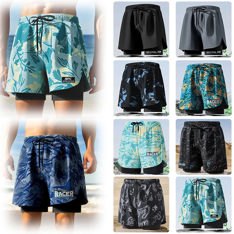 Adult Swimming Trunks Men Boxer Brief Swimsuit Set New Beach Adult Beach Shorts Quick Drying Surf Trunks with Lining Swim Pants
