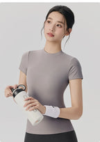 Spring and Summer Yoga Wear Short-sleeved Nude Tight-fitting Fitness Wear for Women Outdoor Running Training Sports T-shirt