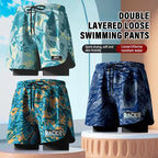 Adult Swimming Trunks Men Boxer Brief Swimsuit Set New Beach Adult Beach Shorts Quick Drying Surf Trunks with Lining Swim Pants