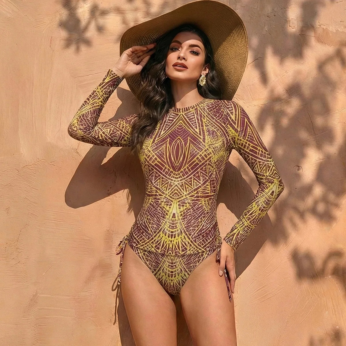 Women's Two Piece Swimwear Long Sleeve Mesh Swimsuit UPF 50+ High Elasticity Padded 2026 New Beach Bathing Suit Beachwear