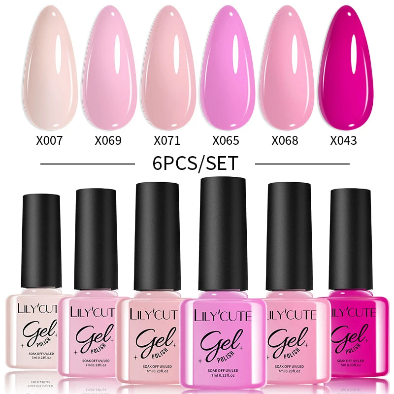 LILYCUTE Nail Gel Polish Set Pink Green Spring DIY Nail Art Design Long Lasting Soak Off UV Gel Manicure Painting Gel Vernis Kit