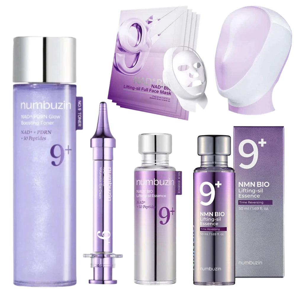 orea Numbuzin NO.9 NAD+ BIO Set - Lifting-sil Mask NMN Essence Retinol Eye Cream, Time Reversing Lift Firm Brighten Skin Care