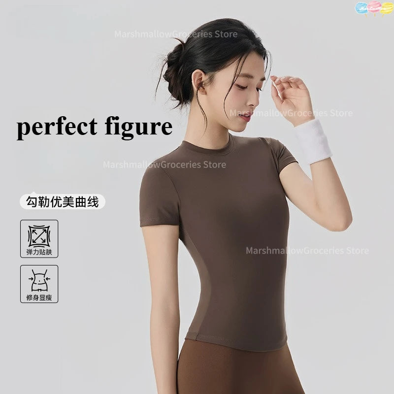 Spring and Summer Yoga Wear Short-sleeved Nude Tight-fitting Fitness Wear for Women Outdoor Running Training Sports T-shirt Main image