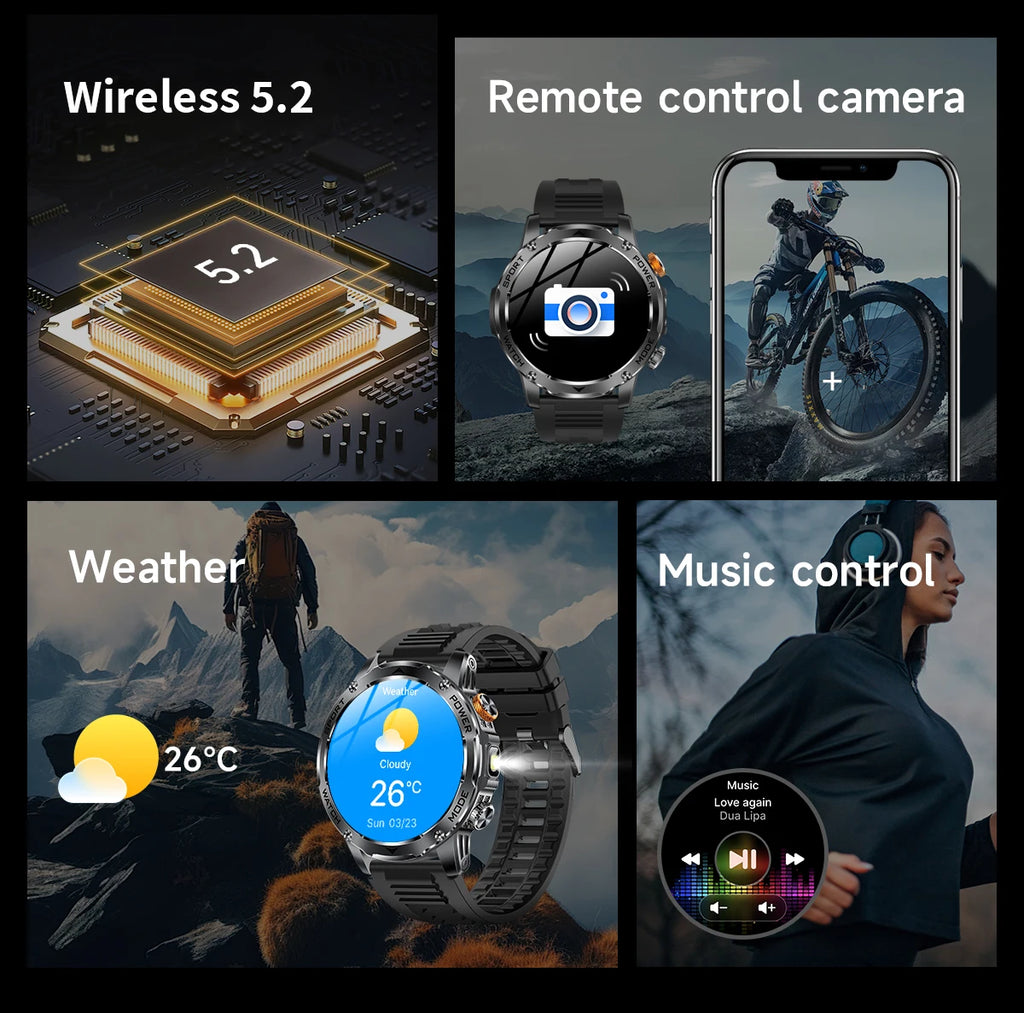 LIGE New Smart Watch Men 1000mAh Large Capacity Battery Outdoor Flashlight Bluetooth Call Waterproof Sport Fitness Smartwatch