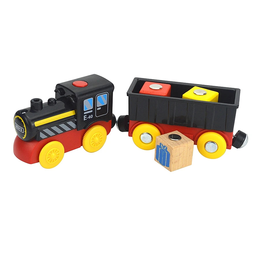 Kid Magnetic Electric Train Car Locomotive Wooden Track Slot Diecast Railway With Two Carriages Train Wood Toy Biro Leduo Track