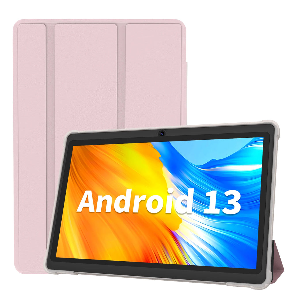 Pritom 7 Inch Tablet PC, Android 13 Quad Core, 4GB(2+2GB Virtual) RAM 32GB ROM, WiFi, Dual Camera, USB C, with Leather Case