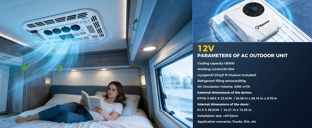 RV Rooftop Parking Air Conditioner 12V/24V DC Electric Cooling Low Noise & 4m³ High Efficiency For Vans, Campers, Motorhomes