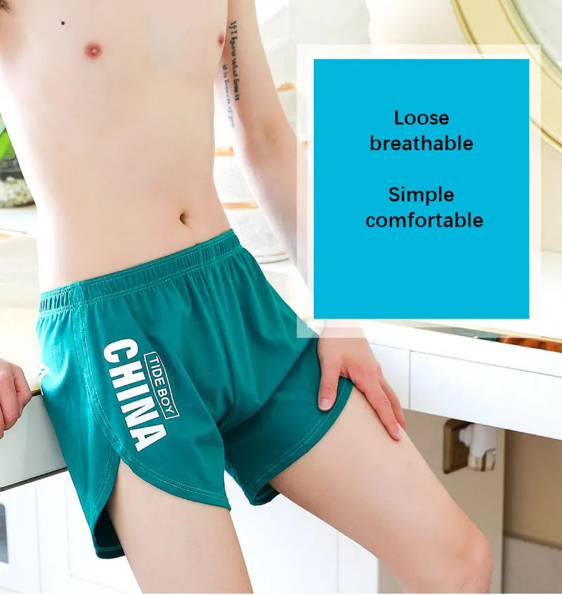 Fashion Loose Men's Underwear 100%Cotton Soft Mid Waist Arrow Pants Breathable Underpants Boys Large Size Boxer Shorts Sleepwear