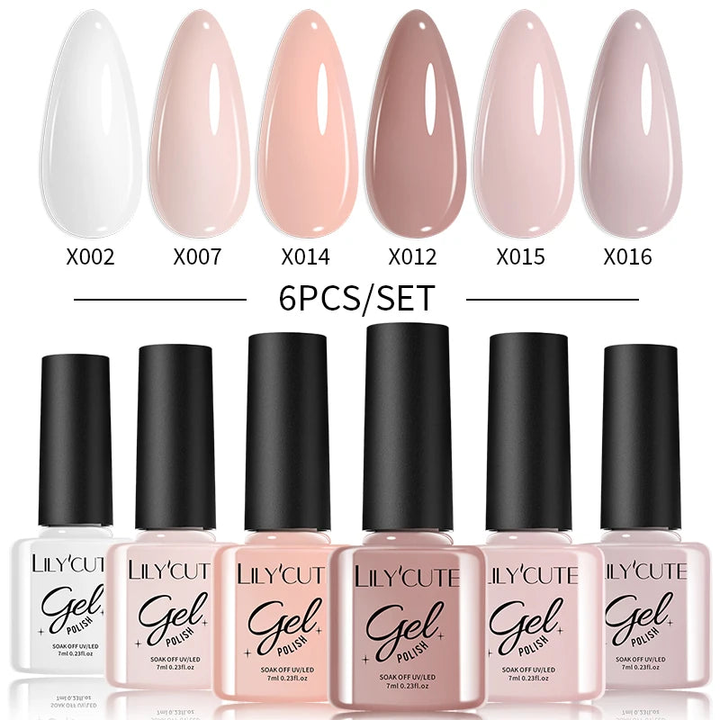 LILYCUTE 6PCS Gel Nail Polish Set Summer Neon Nail Gel Kits For DIY Nail Vernis Semi Permanent UV Lamp Gellak Nail Varnish Set