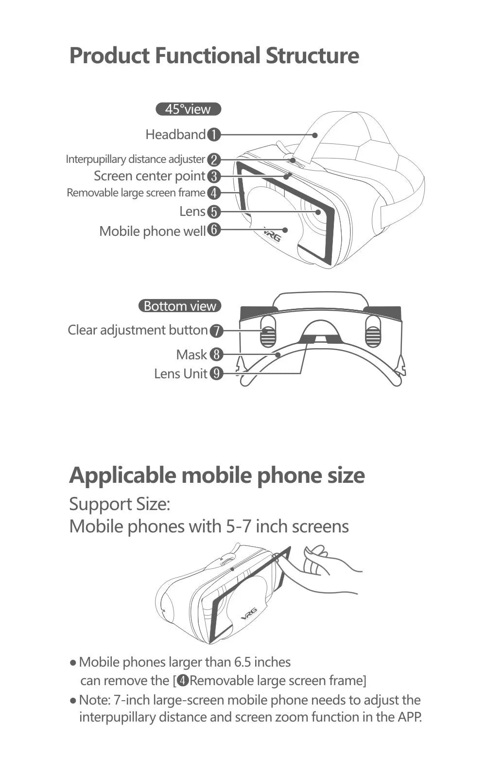 Virtual Reality 3D VR Headset Smart Glasses Helmet for Smartphones Cell Phone Mobile 7 Inches Lenses Binoculars Goggles Devices